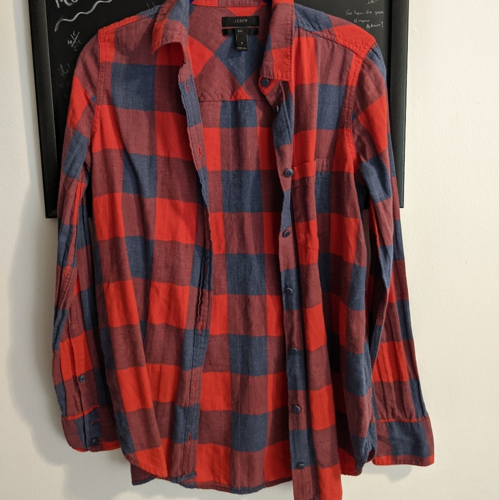 J. Crew Red and Blue "Flannel" Top, Size 0/XS,S